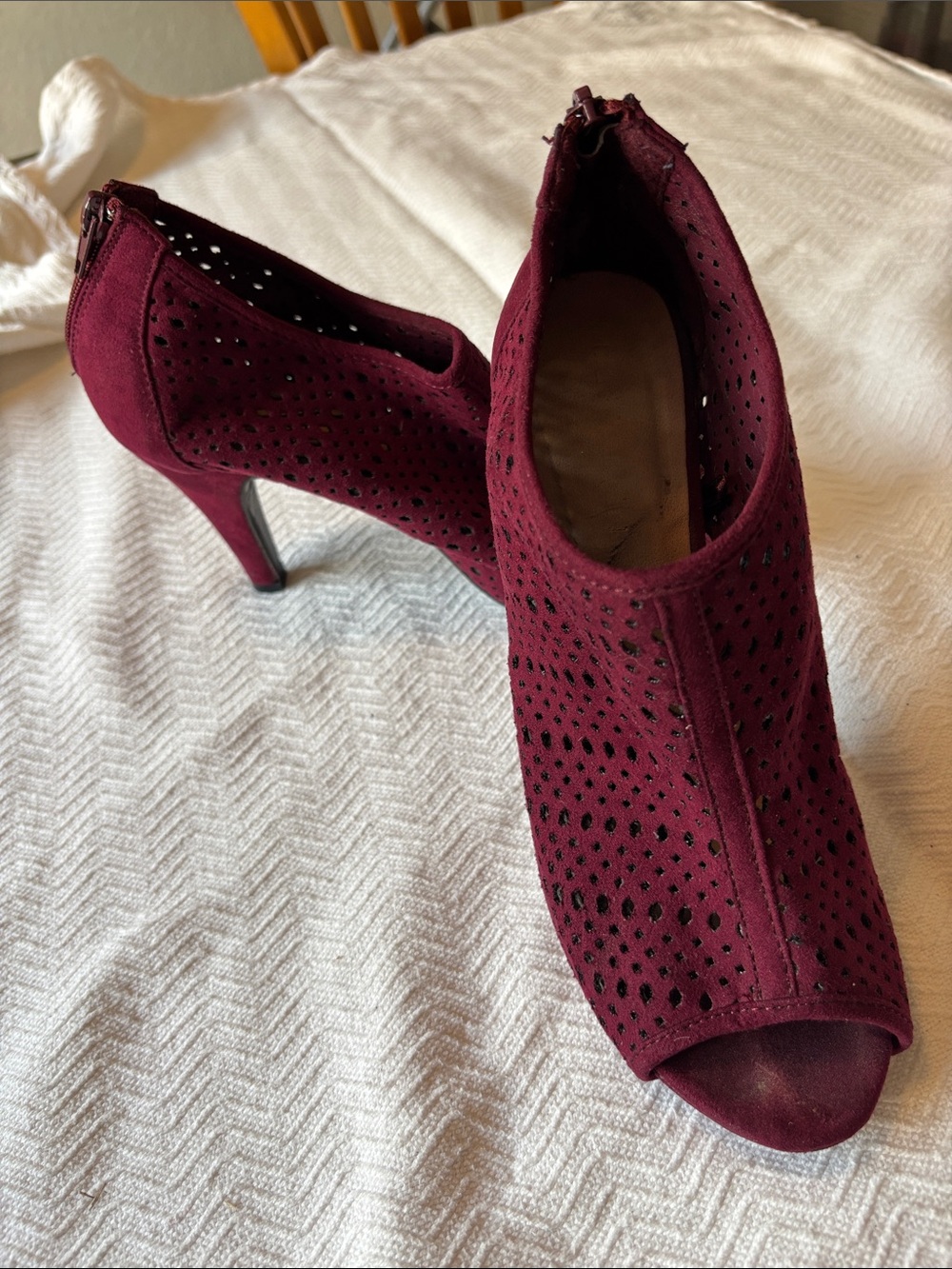 Madden Girl Burgundy Perforated Peep-Toe Heel Booties
